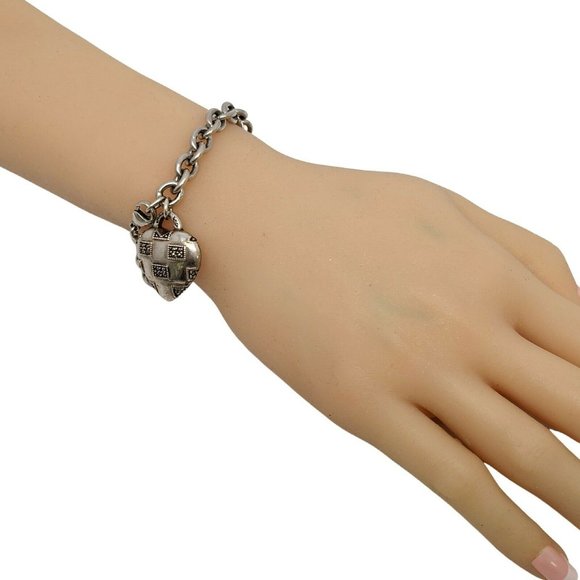 Vintage Judith Jack Sterling Silver Marcasite Heart Charm Dangle Bracelet #10409 - Picture 7 of 8